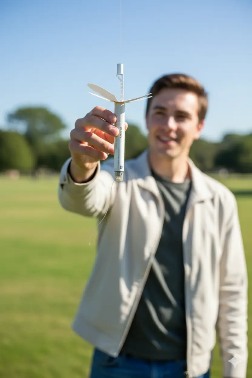 Researcher holding a Windsond S2 outdoors in a park.